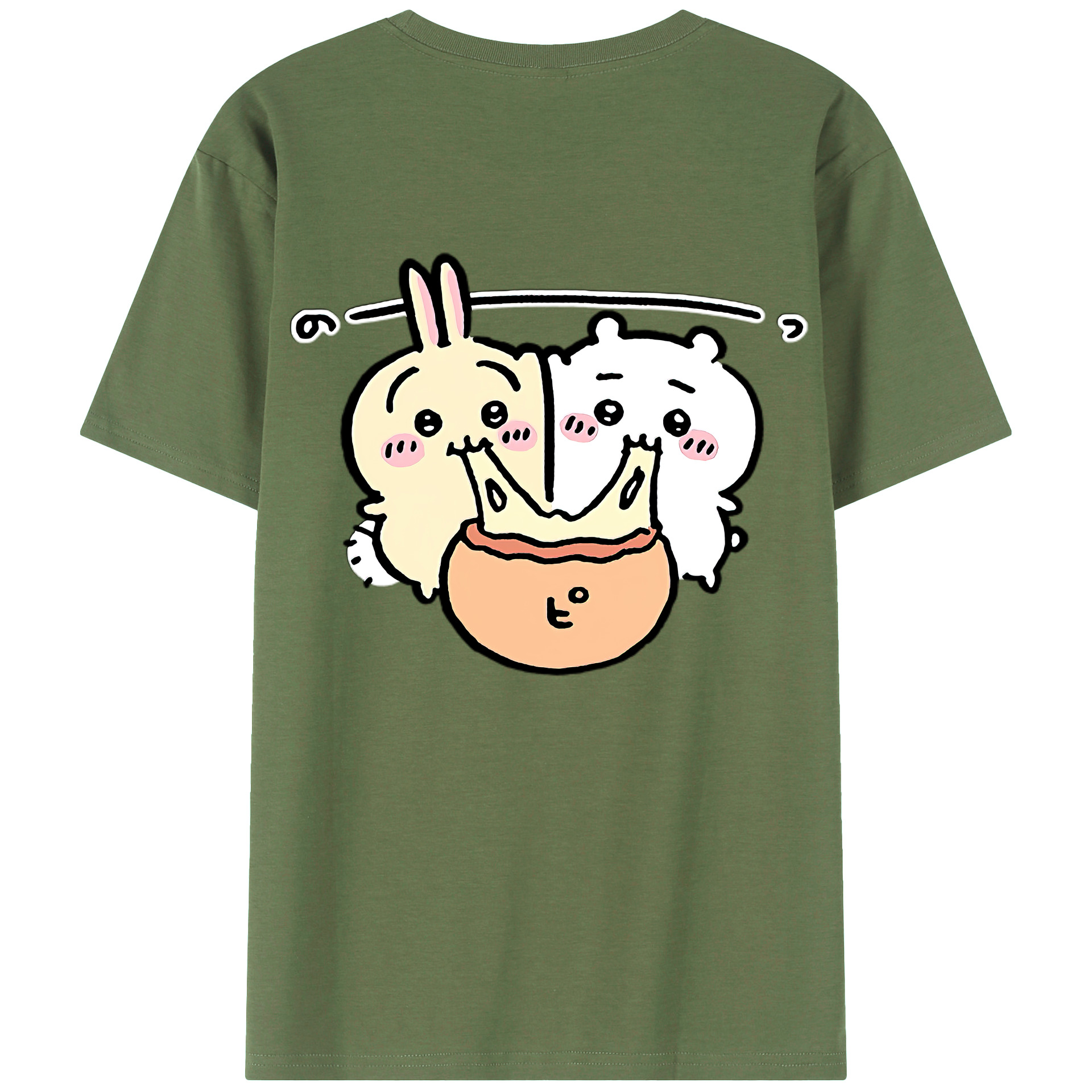 （画像用） ちいかわ うさぎ Chii-kawa usagi 綿100％ メンズ半袖Tシャツ（バックプリント） 通気性